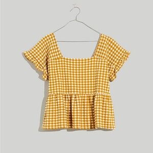 Madewell Mustard Gingham Knit Ruffle Peplum Blouse Medium